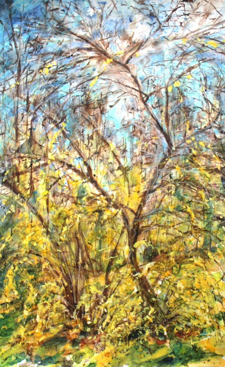 aus der Serie "Secret Garden" (2025), Aquarell, Tusche, Acryl, Buntstift, 50 x 32 cm