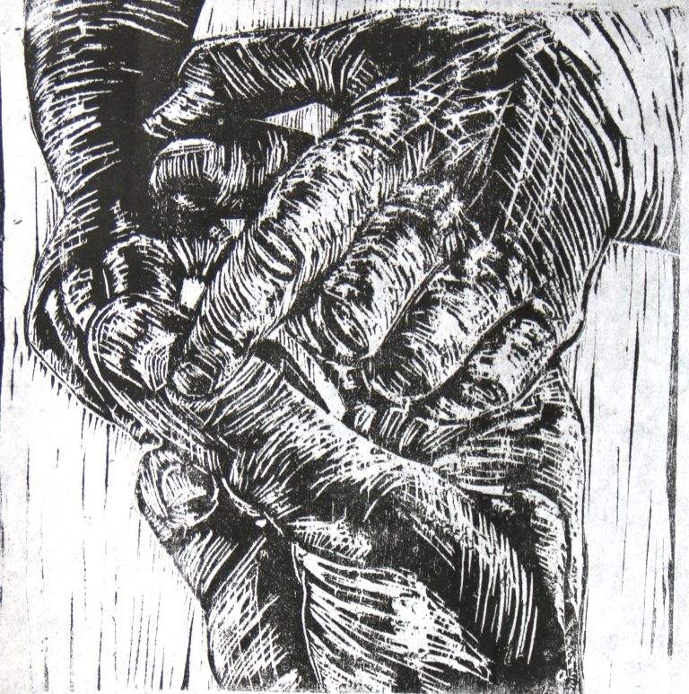 Halt (2020), Holzschnitt, 14,5 x 14,5 cm