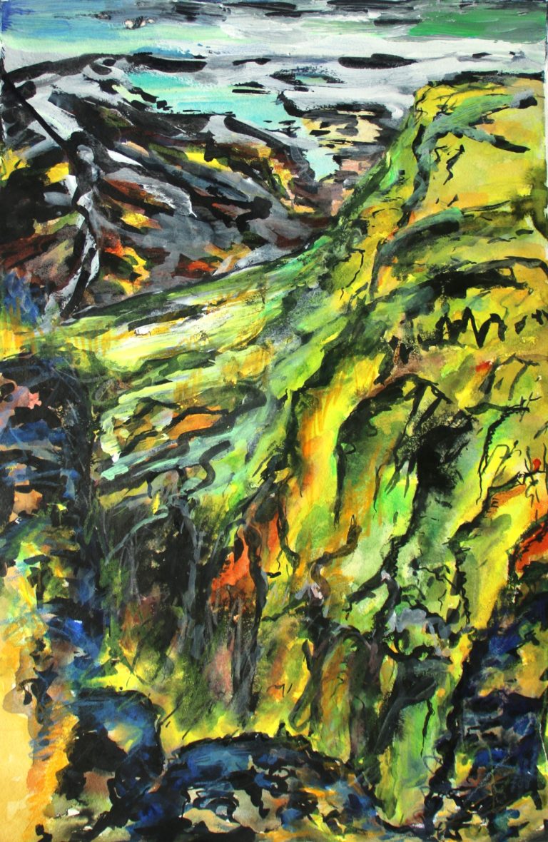 Island VIII (2024), Aquarell, Tusche, Buntstift, 50 x 40 cm