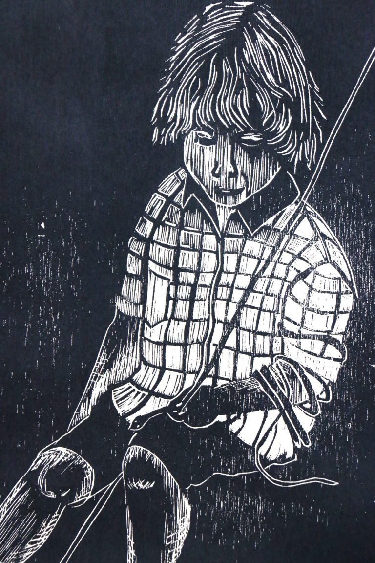 Kleiner Indianer (2014), Holzschnitt, 30 x 30 cm